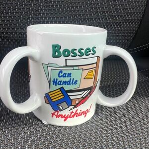 Vintage Bosses Can Handle Anything Triple Handle Coffee Mug White Office Gag